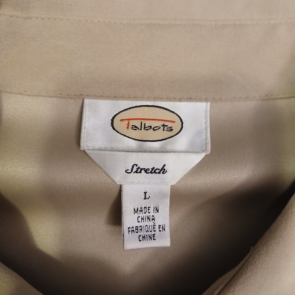 Talbots Tan Stretch Button up / Blouse Blazer Size L Crisp and Clean - Picture 3 of 7